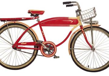 a red retro-style bicycle
