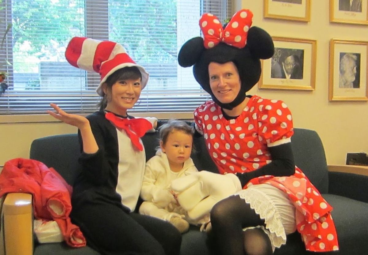 staff dressed as Minnie Mouse and the Cat in the Hat for Halloween